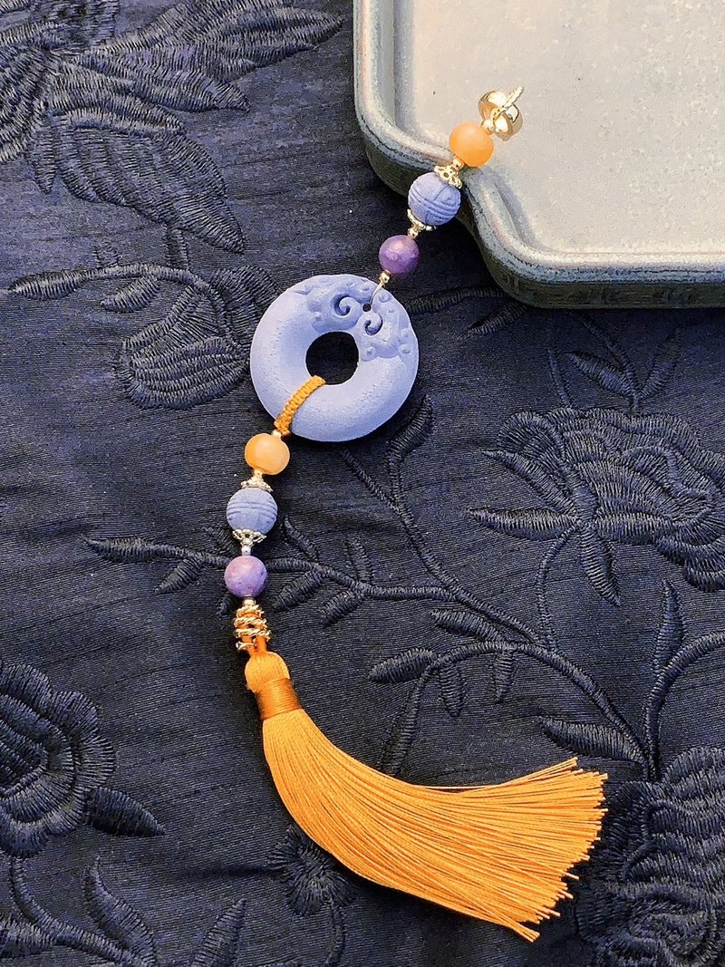 东方芯韵 | 青金石-宝石能量香牌 |静谧香方|双龙抱喜 多功能项链 - 项链 - 植物．花 