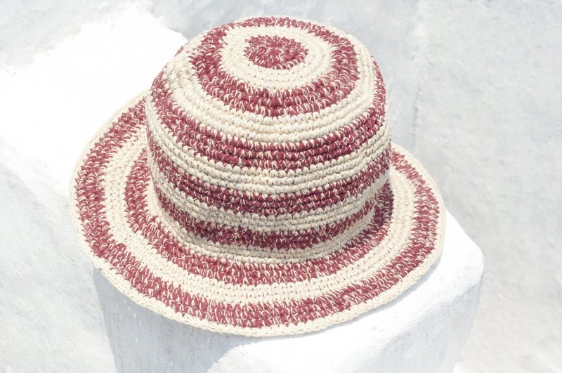 七夕礼物 限量一件 编织棉麻帽/编织帽/渔夫帽/遮阳帽/草帽 - 简约色调 混色条纹 手织帽 - 帽子 - 棉．麻 多色