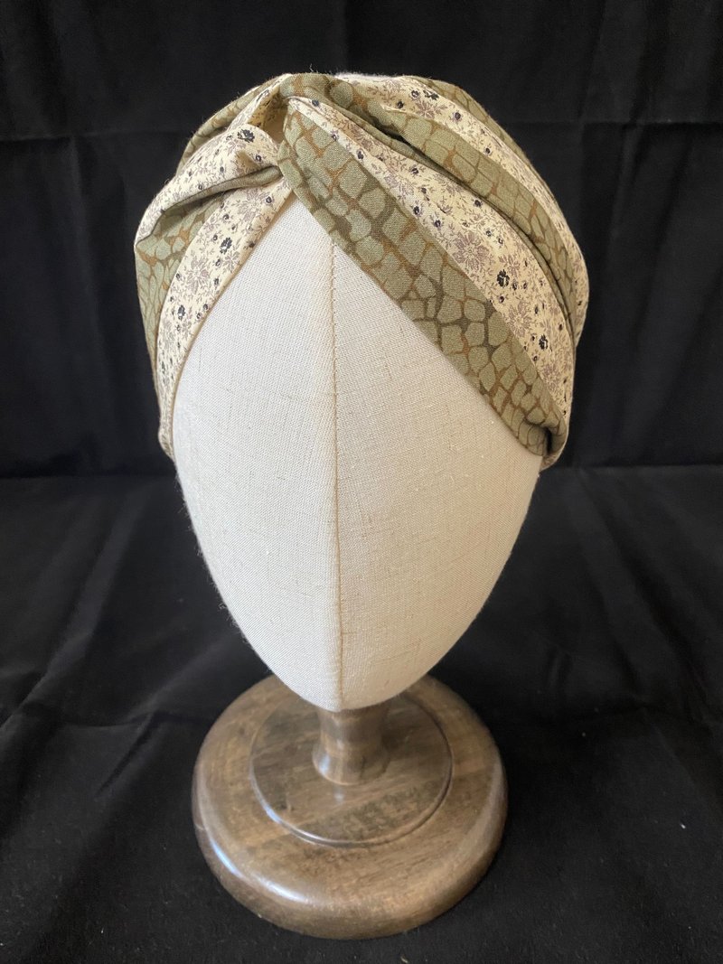 碎花罗马地砖/双色扭结发带/日本印花布 - 发带/发箍 - 棉．麻 绿色