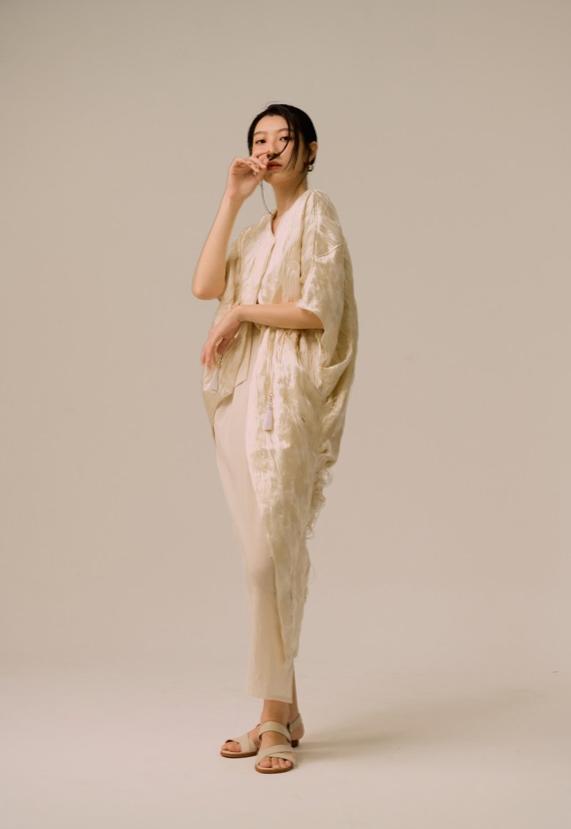 羽雨手工丝线提花垂坠罩衫 - 女装上衣 - 聚酯纤维 白色