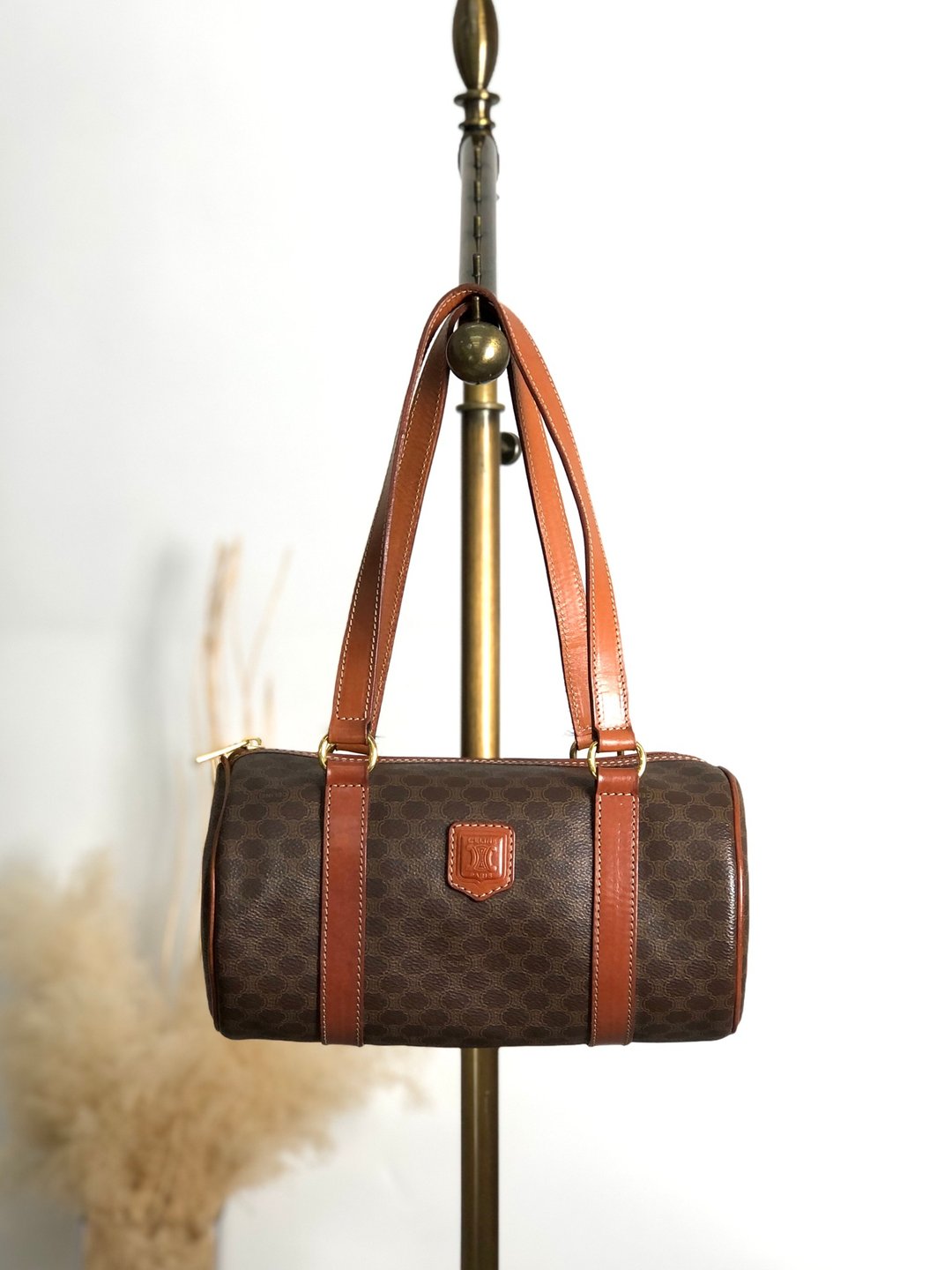 【 日本直送 名牌中古包 】CELINE 赛琳 马车LOGO 托特包 棕色 压纹LOGO PVC 皮革 手提包 vintage d4wvhf - 手提包/手提袋 - 防水材质 咖啡色