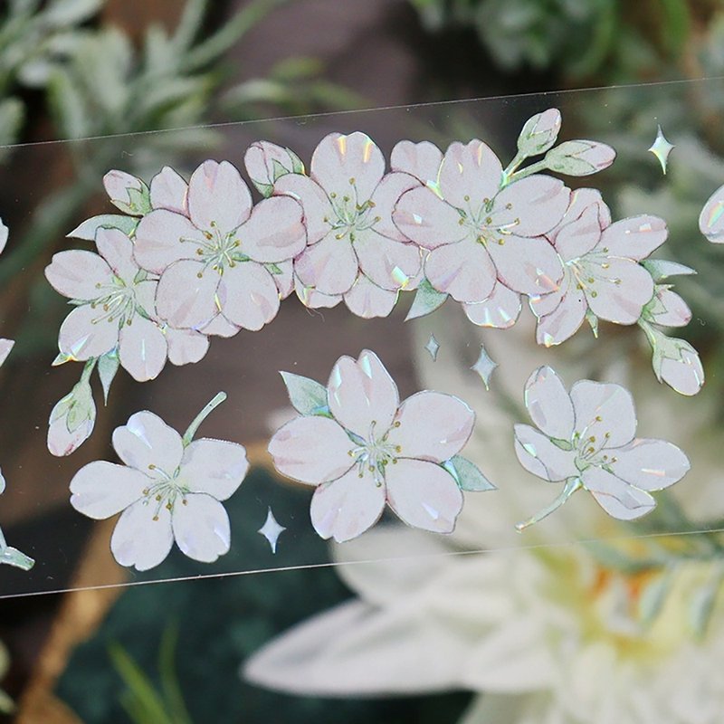 OKMT新七天原创流麻咕卡贴纸PET手帐手账胶带贝壳光工艺 春樱漫漫 - 纸胶带 - 塑料 粉红色