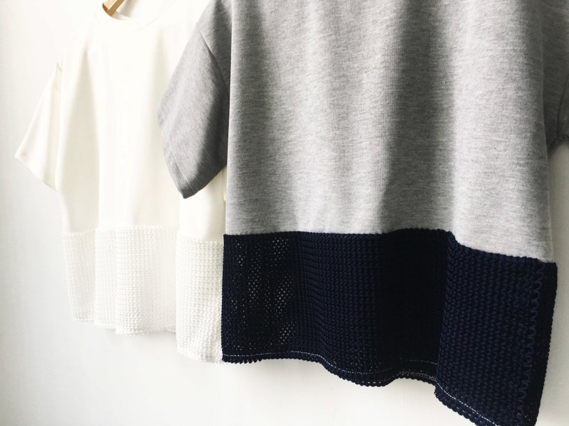 Wahr_网子灰白厚实上衣 - 女装 T 恤 - 棉．麻 