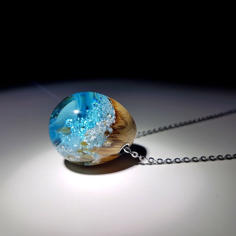 斑马木盛夏海平面感纯银项链 - 项链 - 木头 透明