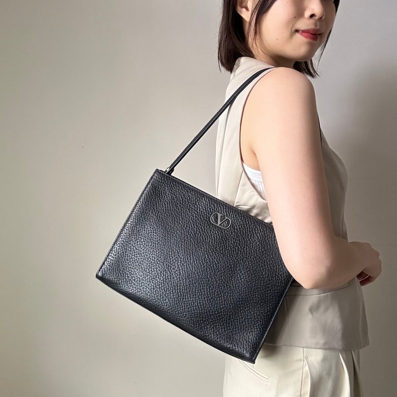 Valentino Garavani V logo 手袋 中古美品 华伦天奴 - 手提包/手提袋 - 真皮 黑色