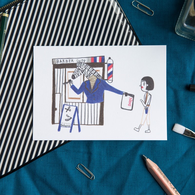 “斑马理发厅”插画故事明信片 - 卡片/明信片 - 纸 蓝色
