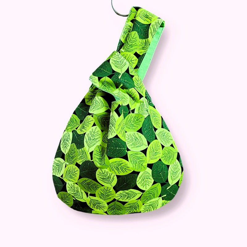 【MY。手作】 手腕袋 ~ 青青小叶子 - 手提包/手提袋 - 棉．麻 绿色