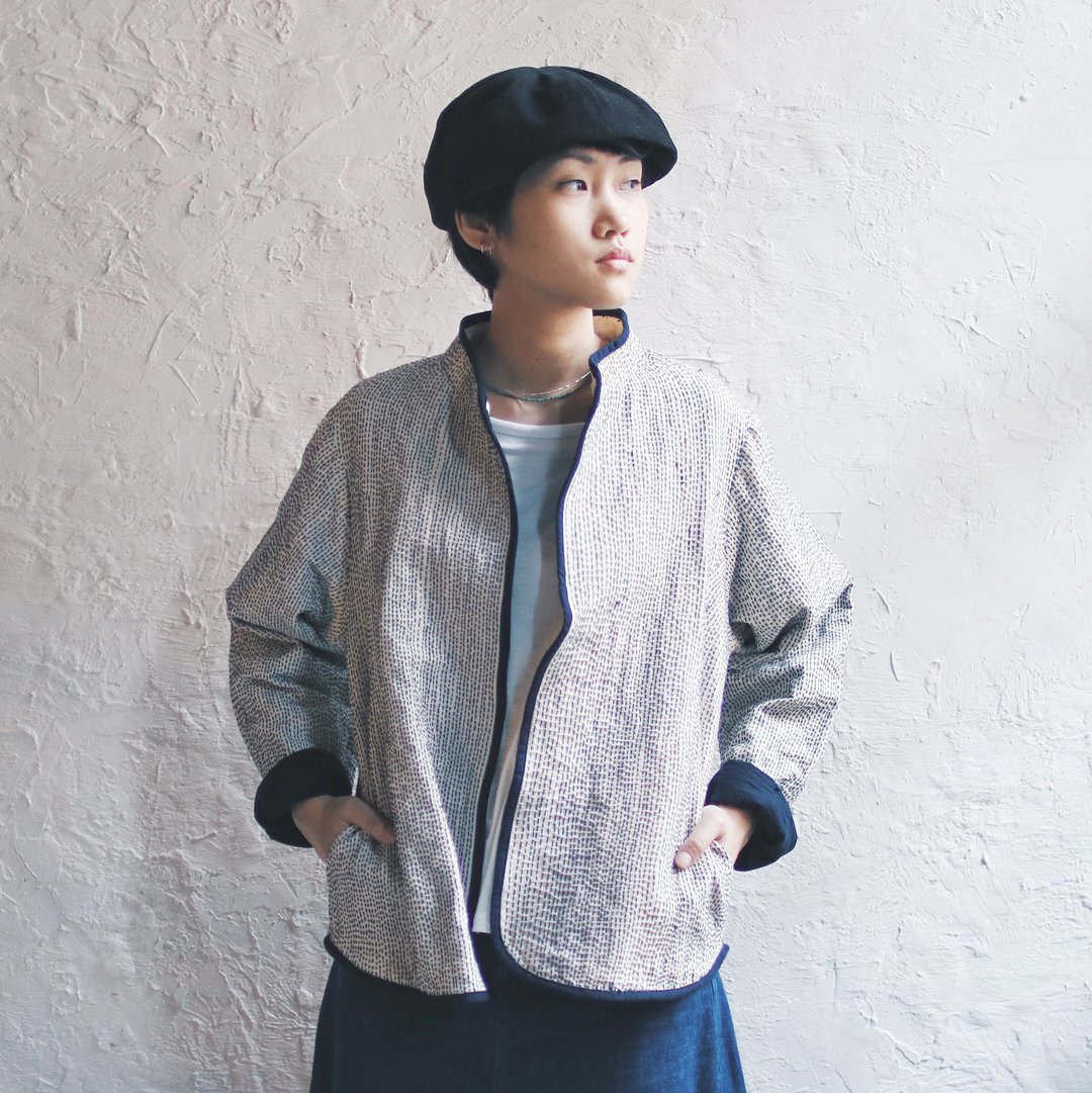 Omake手工缝线开襟式外套(白) - 女装休闲/机能外套 - 棉 白色
