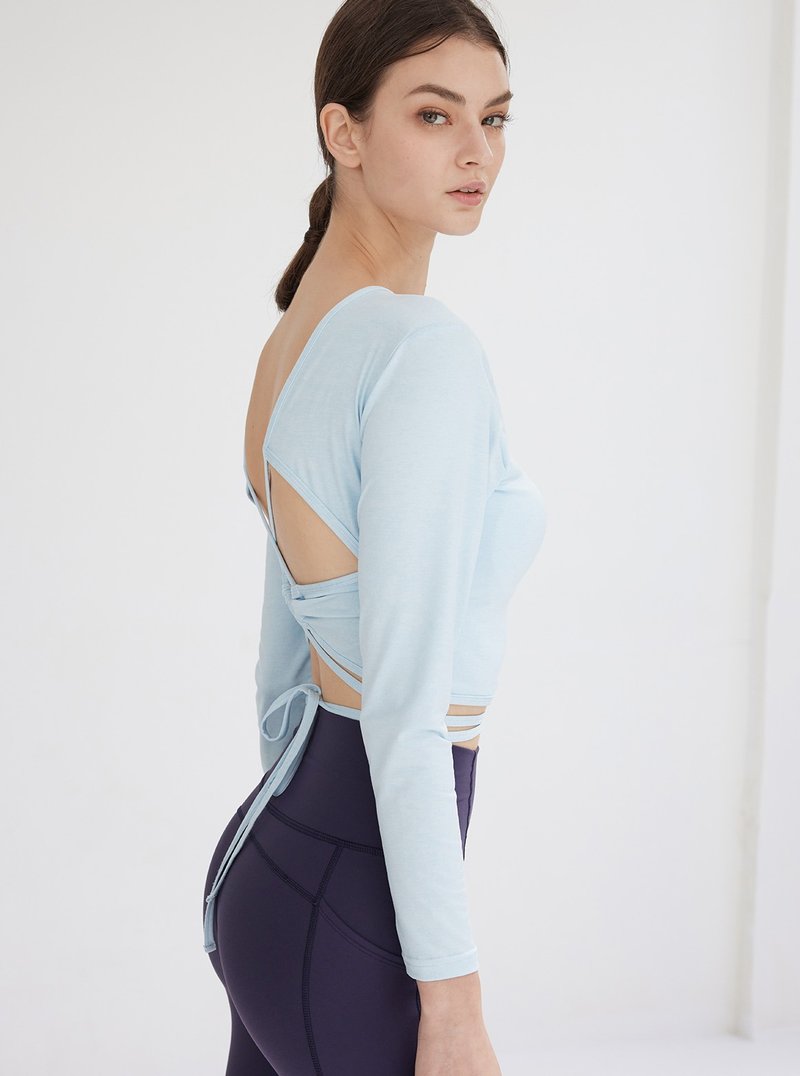 【S2N】TIME TO MOVE美背设计绑绳长袖上衣_Sky Blue T330 - 女装瑜珈服 - 尼龙 