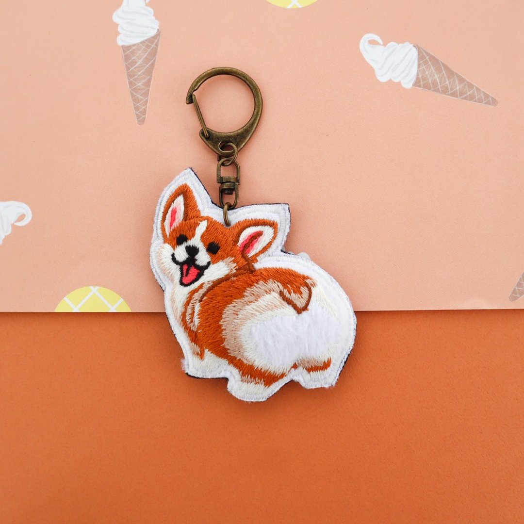 柯基 屁屁 Corgi 狗狗 三款 刺绣 钥匙圈 - 钥匙链/钥匙包 - 棉 