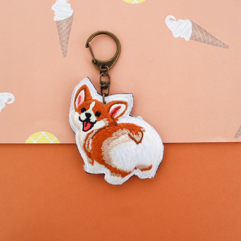 柯基 屁屁 Corgi 狗狗 三款 刺绣 钥匙圈 - 钥匙链/钥匙包 - 棉．麻 