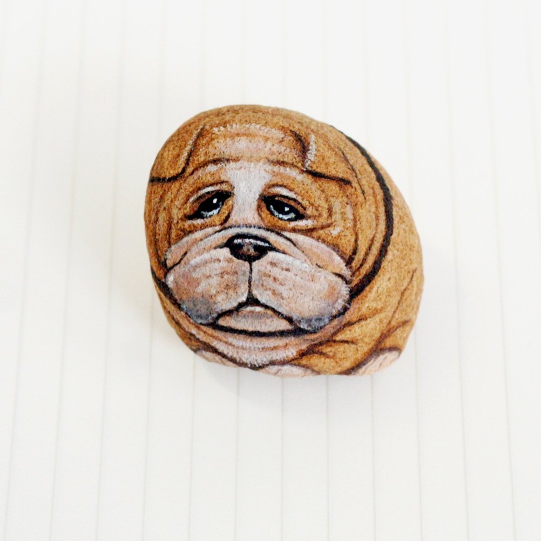 Pug dog stone painting. - 其他 - 石头 多色