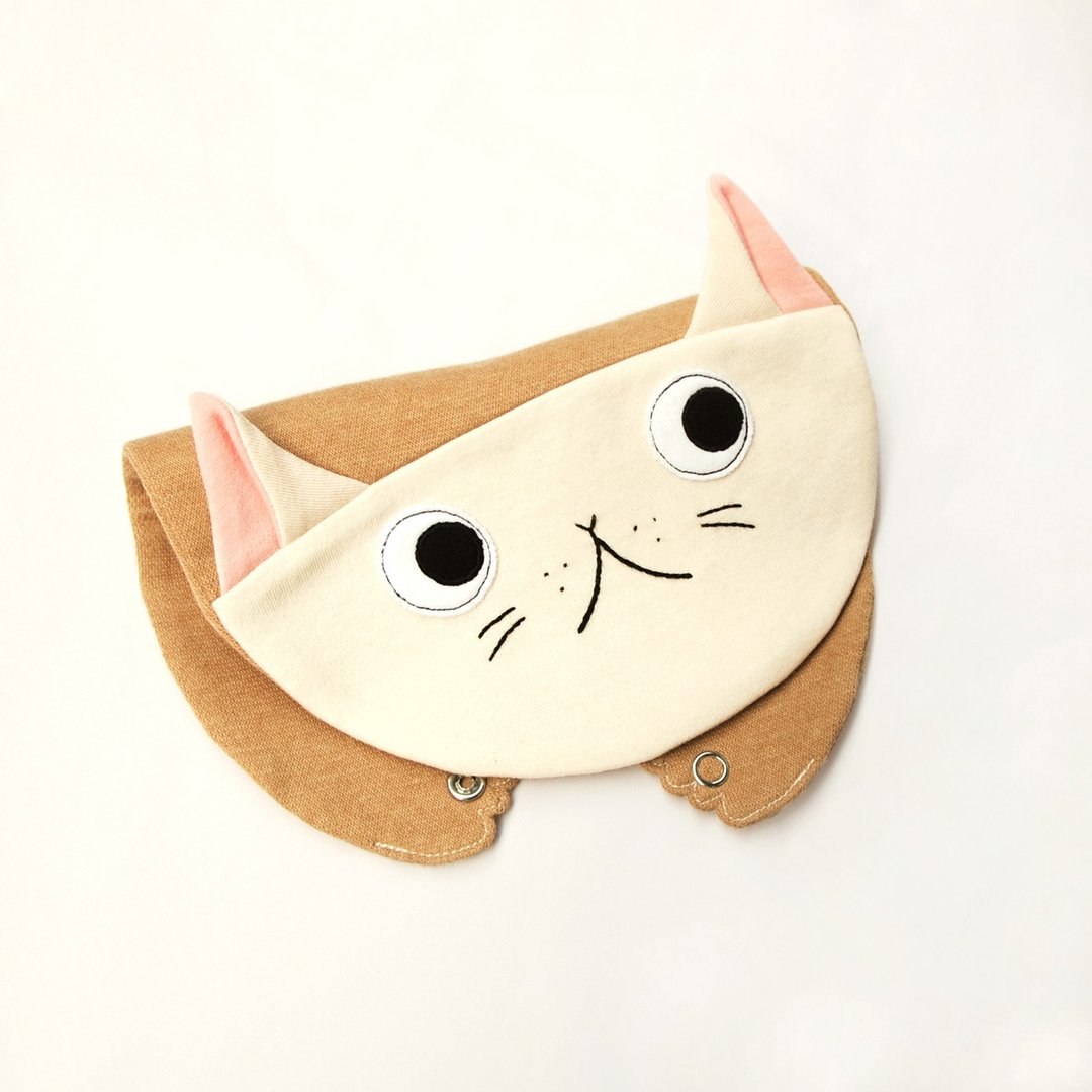 好奇小猫造型围兜口水巾 - 围嘴/口水巾 - 棉 咖啡色