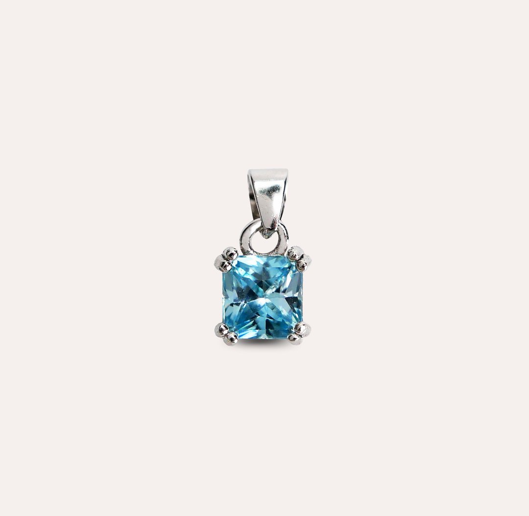 安珠 风信子 蓝色 方形 5mm 坠子 经典系列 Square P 宝石银饰 A - 项链 - 银 蓝色
