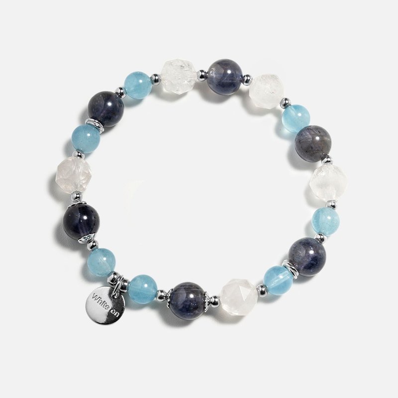 海蓝宝白幽灵堇青石925银水晶手链 - 手链/手环 - 水晶 蓝色