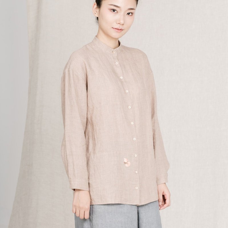 不服原创 刺绣葫芦中性立领宽大亚麻衬衫 长袖防晒衫 SH161021 - 女装上衣 - 棉．麻 黄色