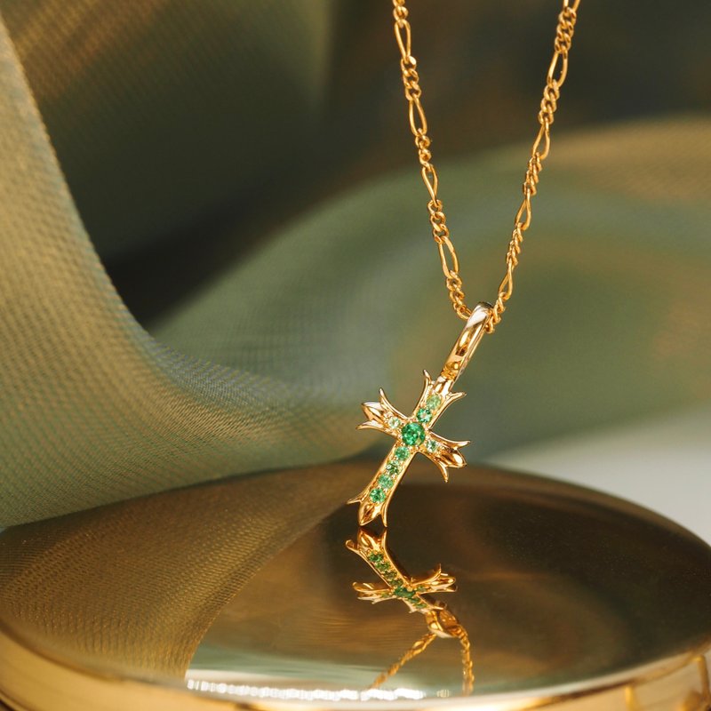 18K金绿宝十字架吊咀 18K Gold Emerald Cross Pendant (removabl - 其他 - 贵金属 