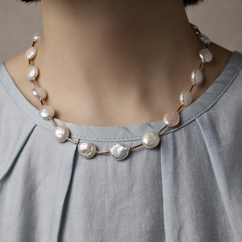 粼光盘舞巴洛克珍珠项链 天然淡水珍珠 母亲节礼物 - 项链 - 珍珠 粉红色