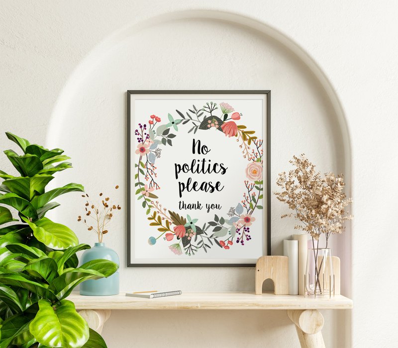 Kitchen Wall Art, No Politics Please, Family Rules, Kitchen Print, Kitchen Decor - 其他数码设计 - 其他材质 