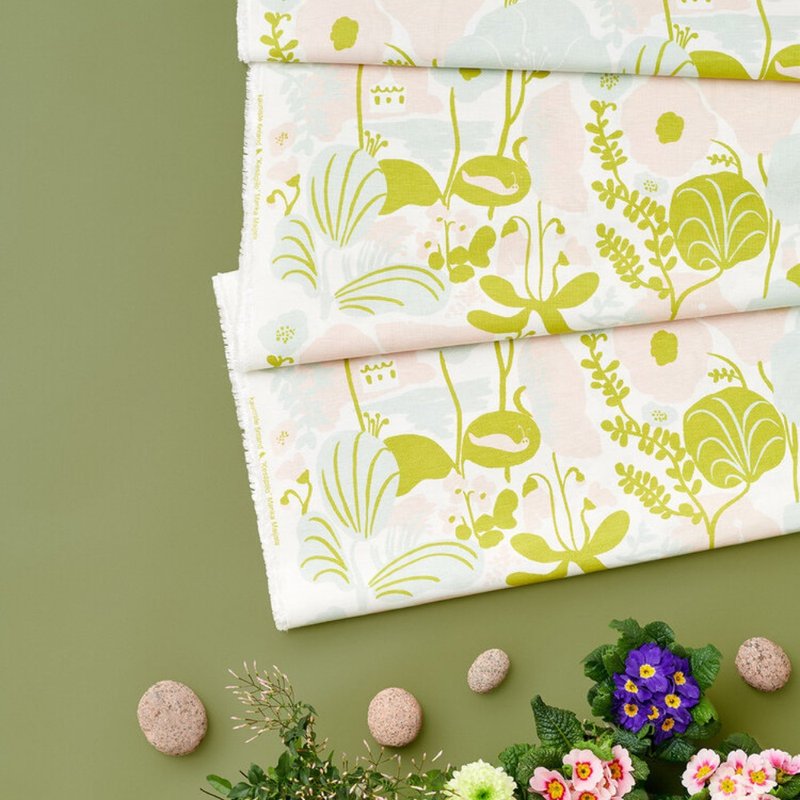 棉麻布料 (夏日的秘密基地粉绿) 1单位50cm - 编织/刺绣/羊毛毡/裁缝 - 棉．麻 绿色