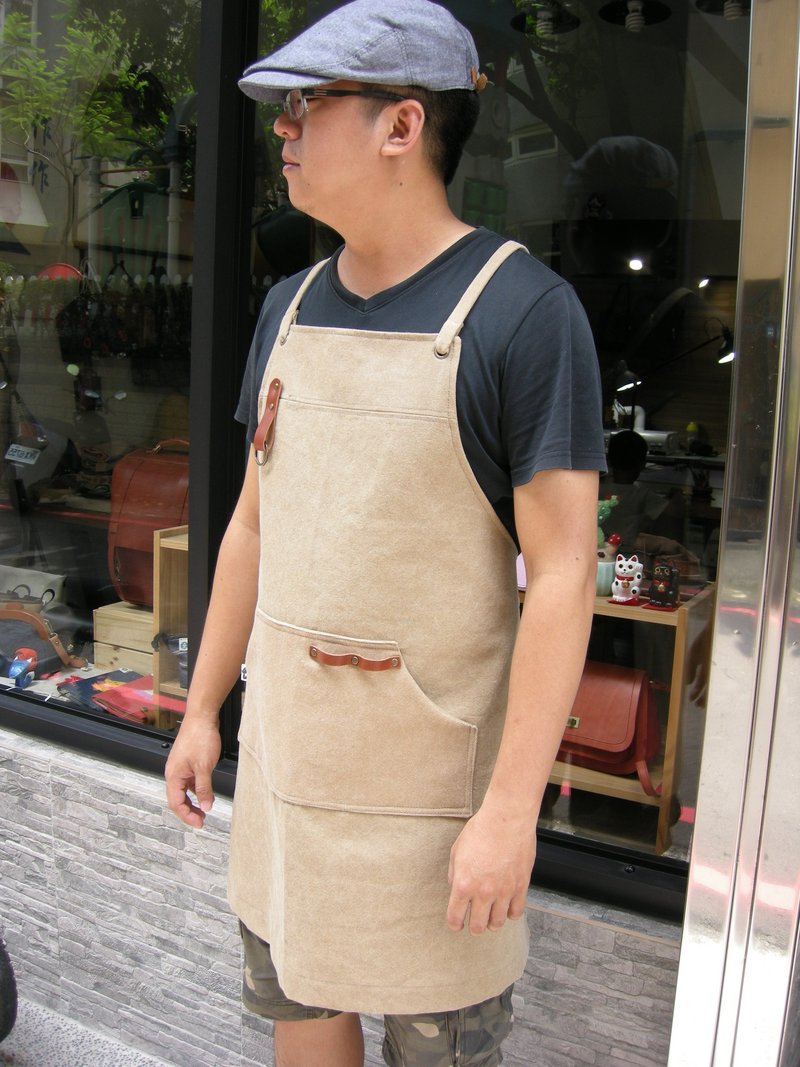 小区块皮革围裙(厚)__围裙 厨房 卡其色 食物 帆布 - 围裙 - 棉．麻 卡其色