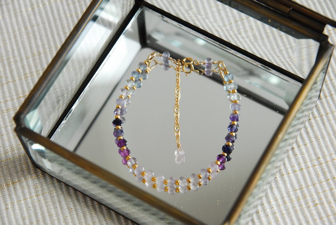 Fluorite button cut gradation bracelet gold no.614kgf - 手链/手环 - 半宝石 多色