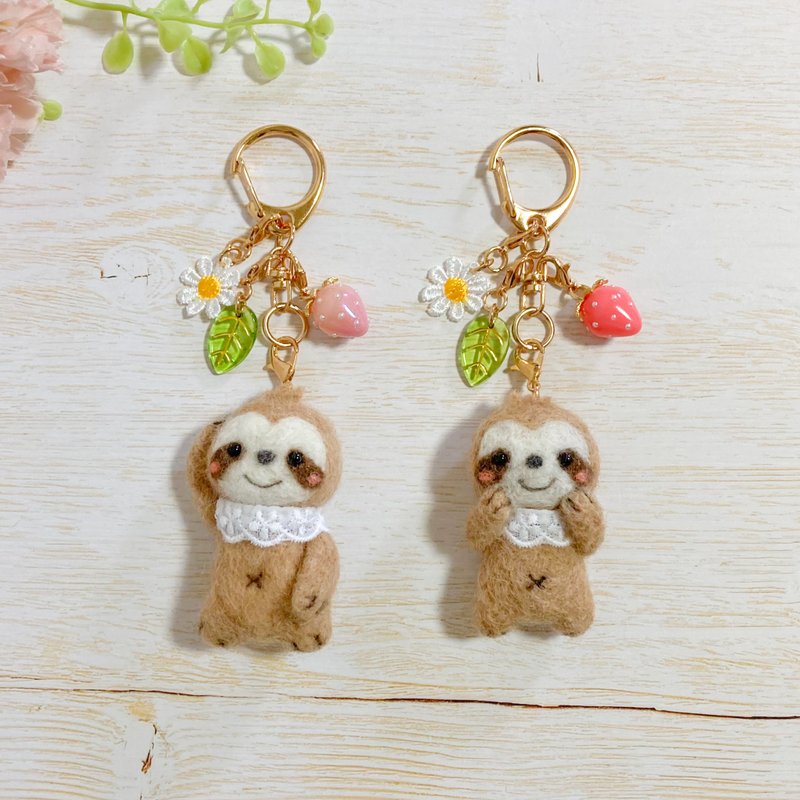 可选脸型的树懒宝宝 羊毛毡钥匙圈 包包饰品 树懒动物吉祥物玩偶 树懒动物 - 钥匙链/钥匙包 - 羊毛 卡其色