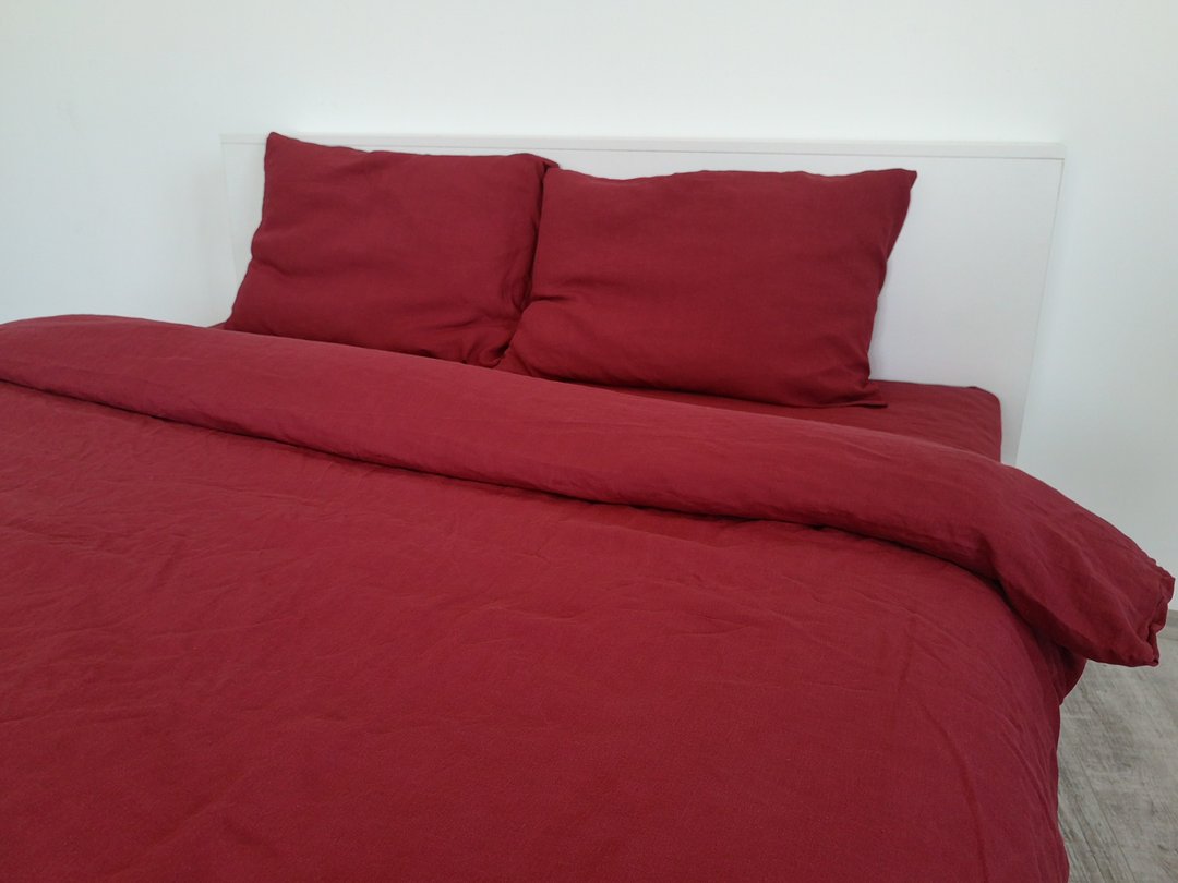 Maroon linen pillowcase / Red pillow cover / Euro, American, Taiwan size - 寝具 - 亚麻 红色
