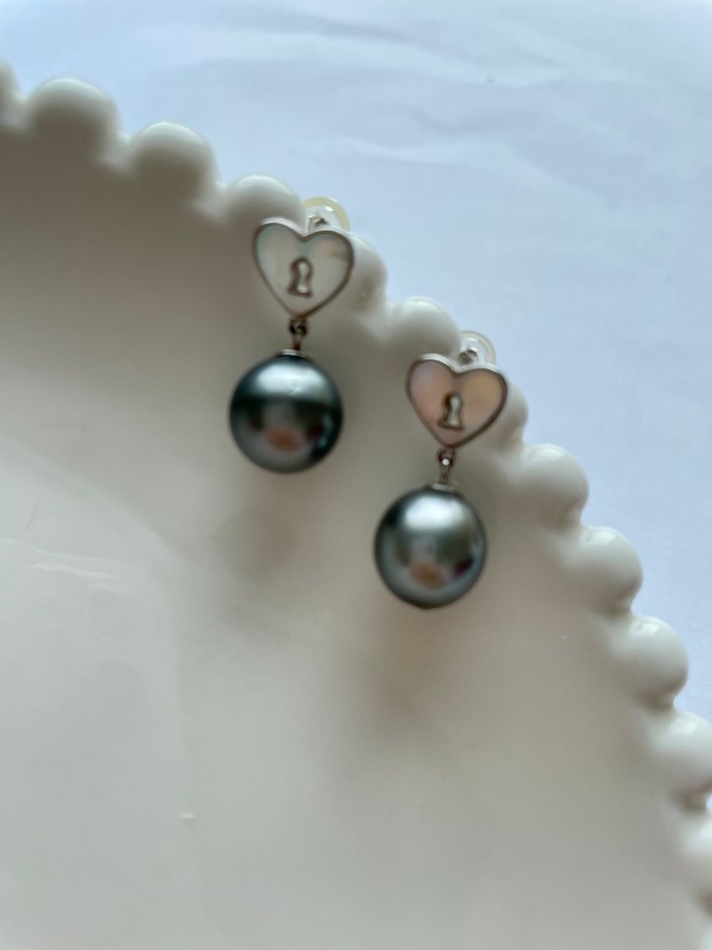 孔雀绿 天然海水珍珠 大溪地黑珍珠 彩色贝母 纯银耳 - 耳环/耳夹 - 珍珠 多色
