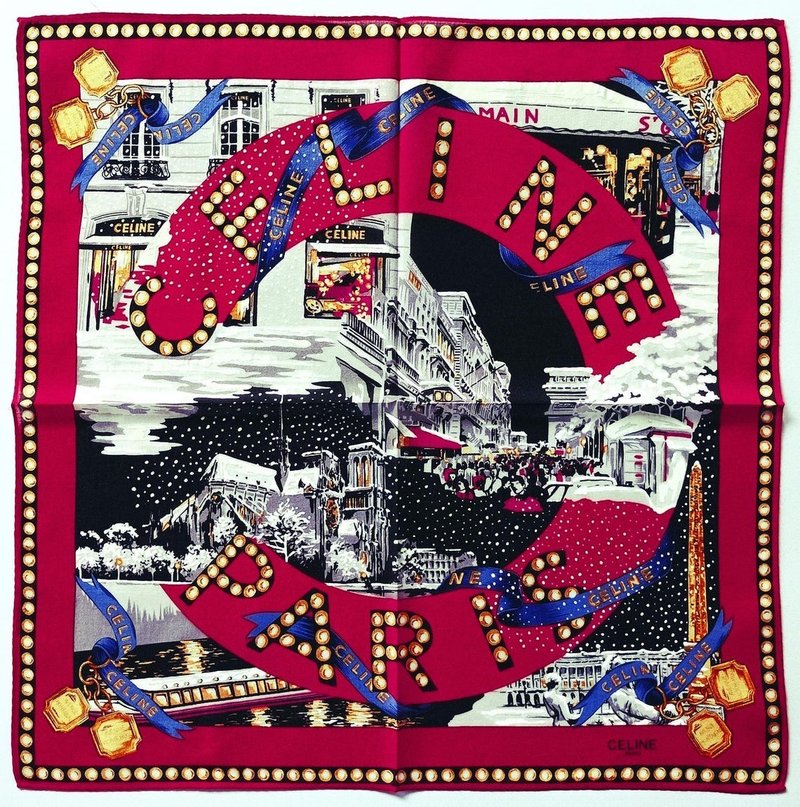 Celine 巴黎冬季地标手帕 – 标志性巴黎 18.5 x 18.5 英寸 - 手帕/方巾 - 棉．麻 红色