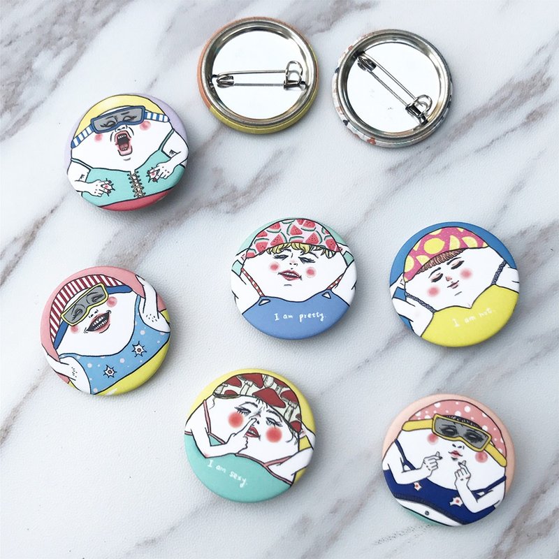 蛋定泳池派对 徽章(8款) - 徽章/别针 - 塑料 白色