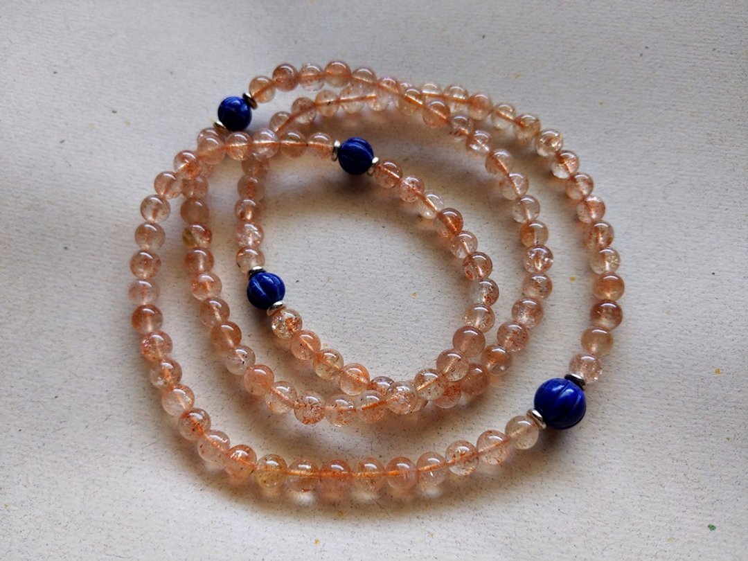 ORLI Jewelry 天然金太阳石108颗念珠 金草莓晶 多圈手链 青金石 - 手链/手环 - 水晶 橘色