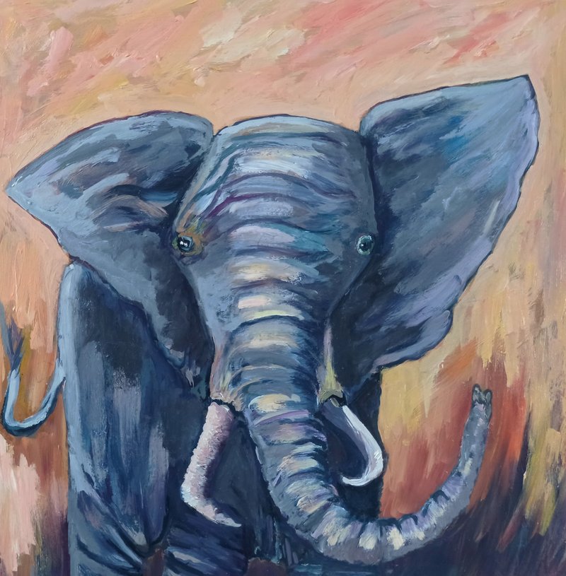 大象油画动物原创艺术大象原创艺术品 10x10英寸 - 海报/装饰画/版画 - 其他材质 