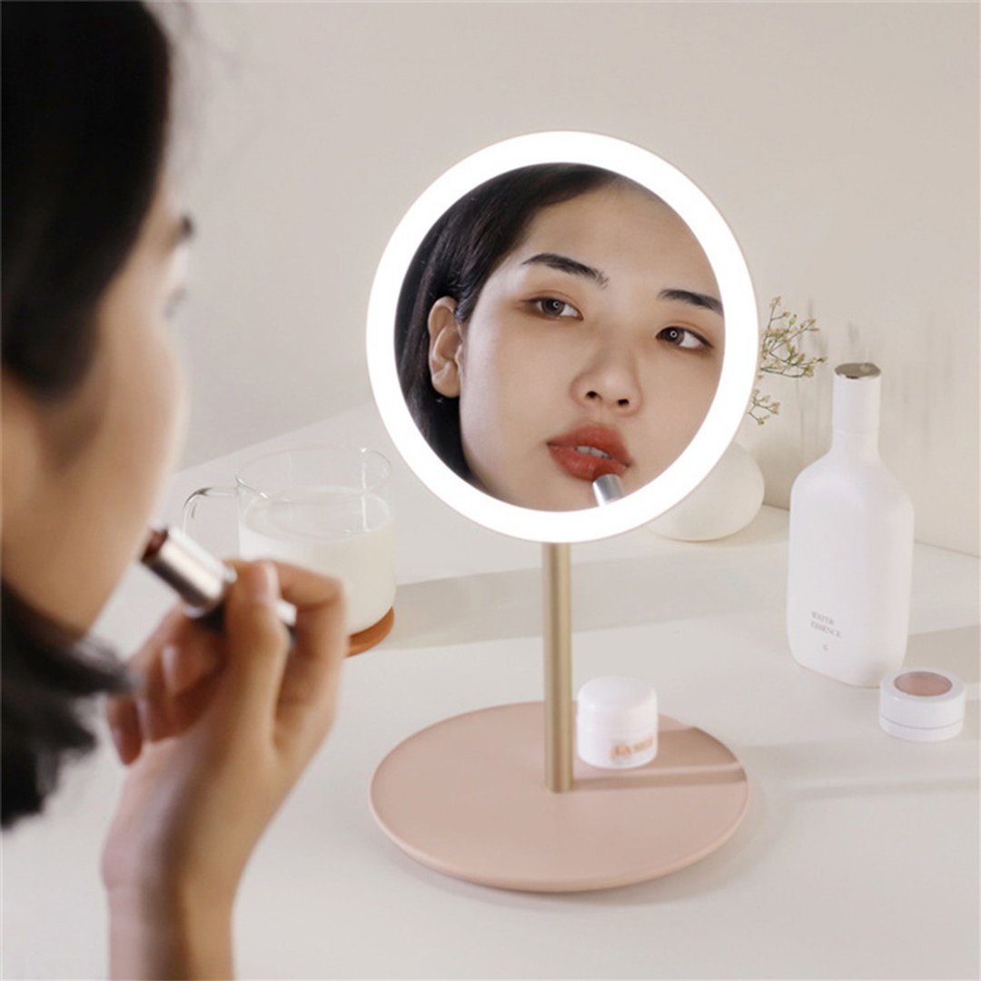 折疊旅行美妝鏡 美顏燈 桌面鏡 - 彩妆刷具/镜子/梳子 - 玻璃 粉红色
