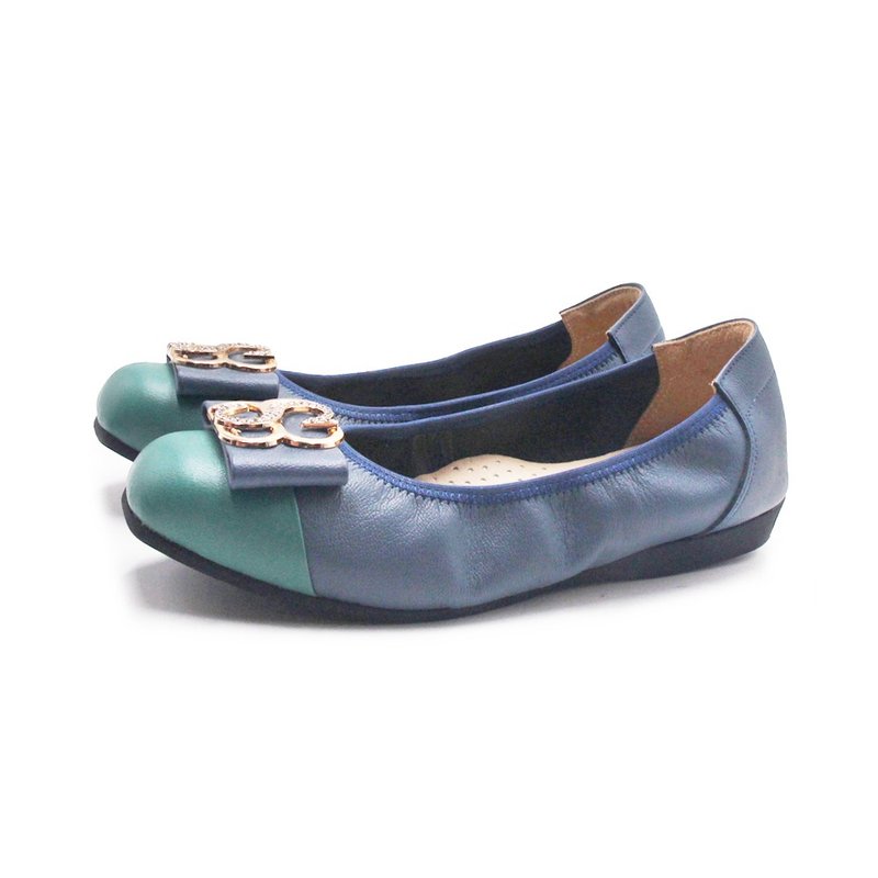 W&M MIT方头防磨脚S钻娃娃鞋 女鞋-蓝绿色 - 芭蕾鞋/娃娃鞋 - 真皮 