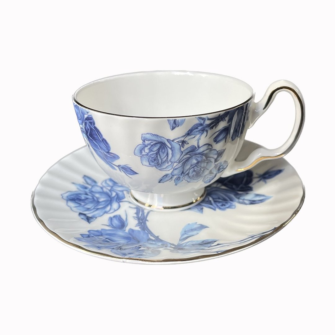 英国Aynsley 蓝玫瑰系列 骨瓷奥本杯盘组150ml - 茶具/茶杯 - 瓷 蓝色