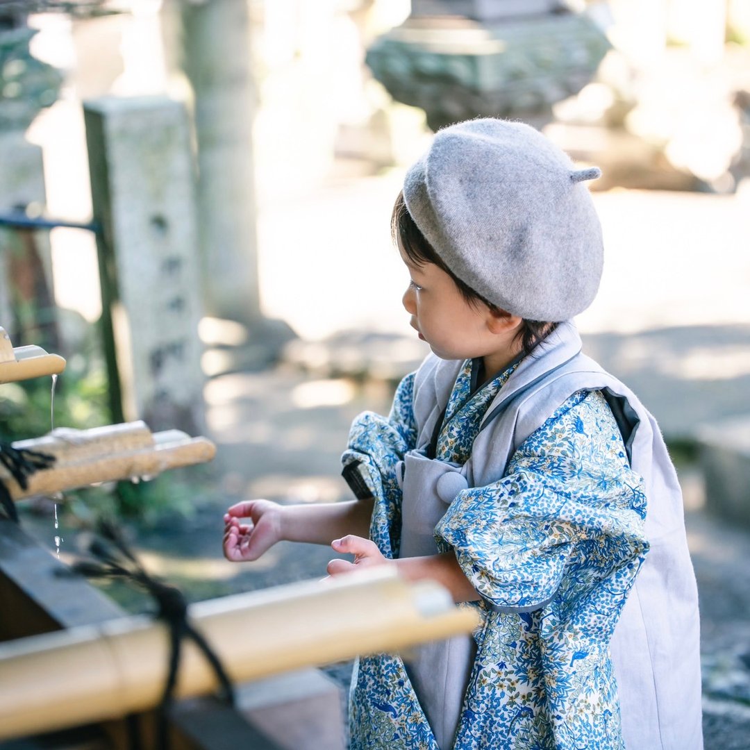 儿童及服长袖日本制造儿童及服和服蓝色日式洋装婴幼儿七五三浴衣图案 - 其他 - 棉 蓝色