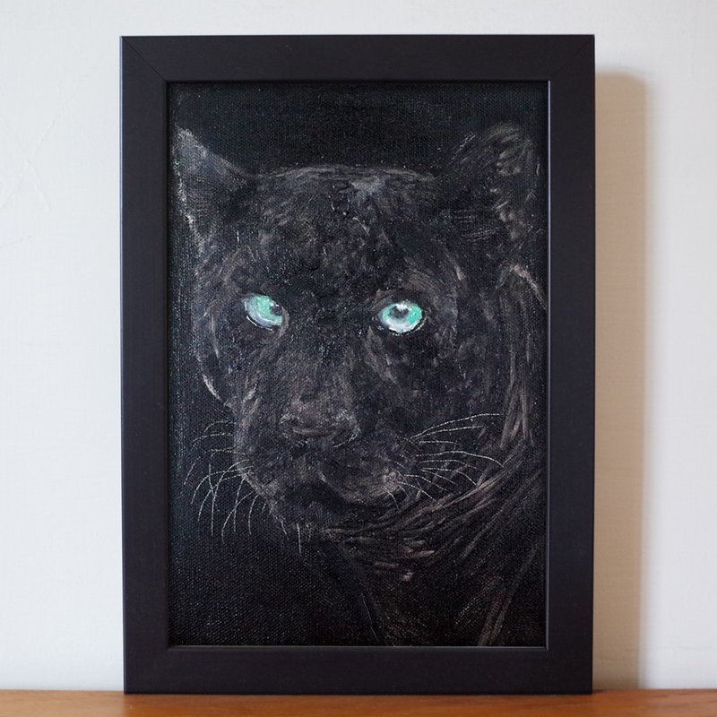 动物#18 黑豹 油画 F 1号 含框尺寸约26*19cm - 海报/装饰画/版画 - 颜料 黑色