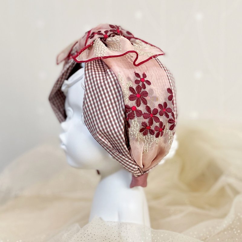 大蝴蝶结帽巾两用发箍/蕾丝头箍 宽版宽边发带式发窟头带头饰头巾 - 发带/发箍 - 其他材质 粉红色