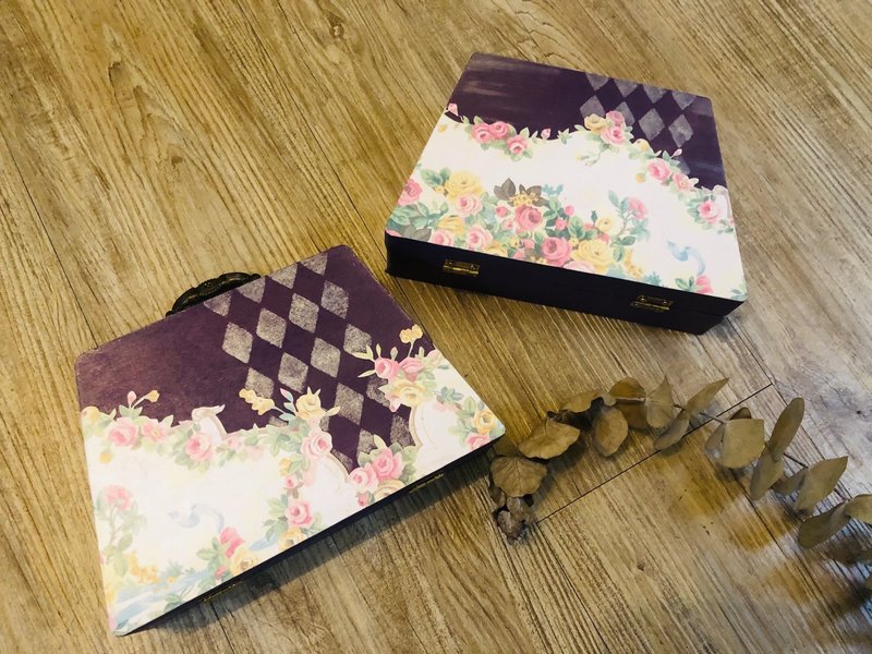 紫迷双首饰宝盒 木盒 手提盒 纸艺拼贴 蝶古巴特  桃园 一人成团 - 插画/绘画/写字 - 玻璃 