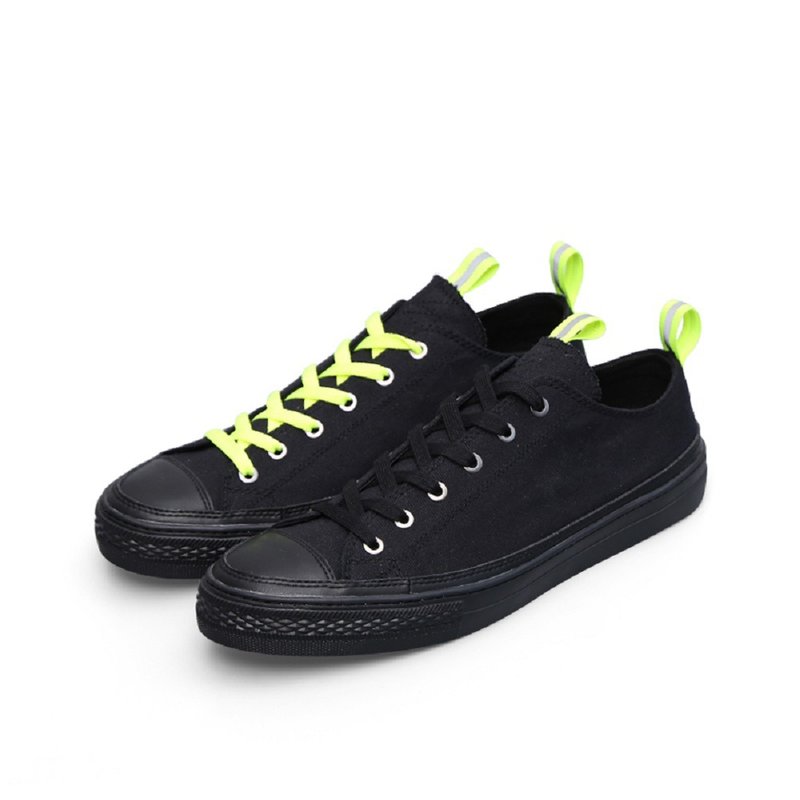 夏季 全黑色 低帮 荧光绑带 帆布鞋 休闲鞋 - 男款休闲鞋 - 聚酯纤维 黑色