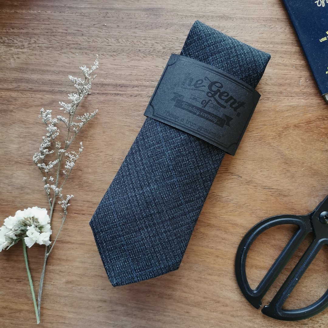 The GENT Navy Blue Plaid Necktie - 领带/领带夹 - 棉．麻 蓝色
