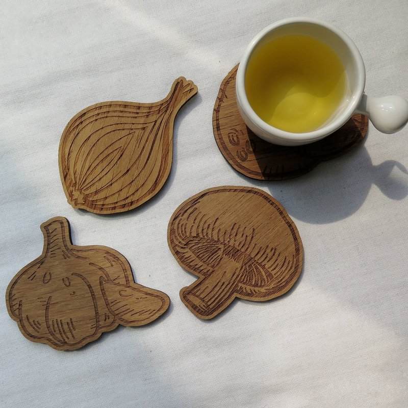 Wooden coasters food ingredients Set - 杯垫 - 木头 咖啡色