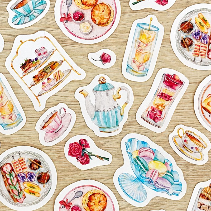 午茶时光 透明水彩小贴纸 - 贴纸 - 纸 多色