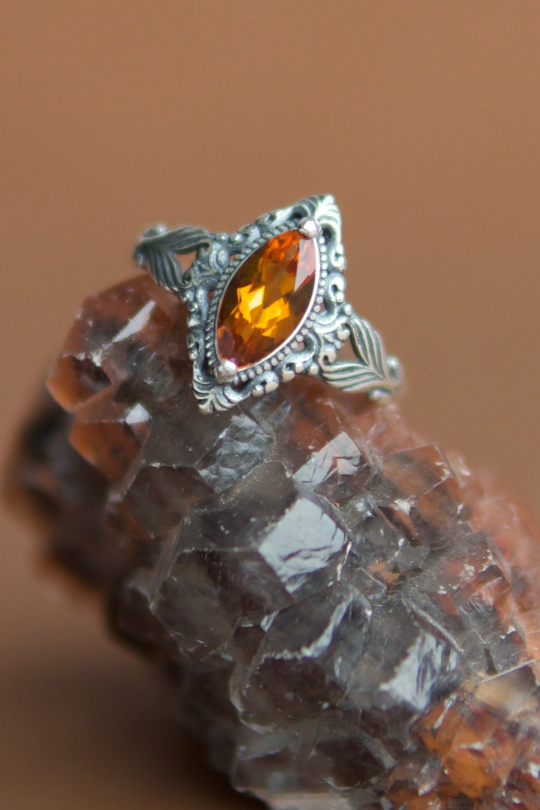 黄水晶 S925银戒指 天然高品暴力黄 金钱水晶 招财 - 戒指 - 水晶 