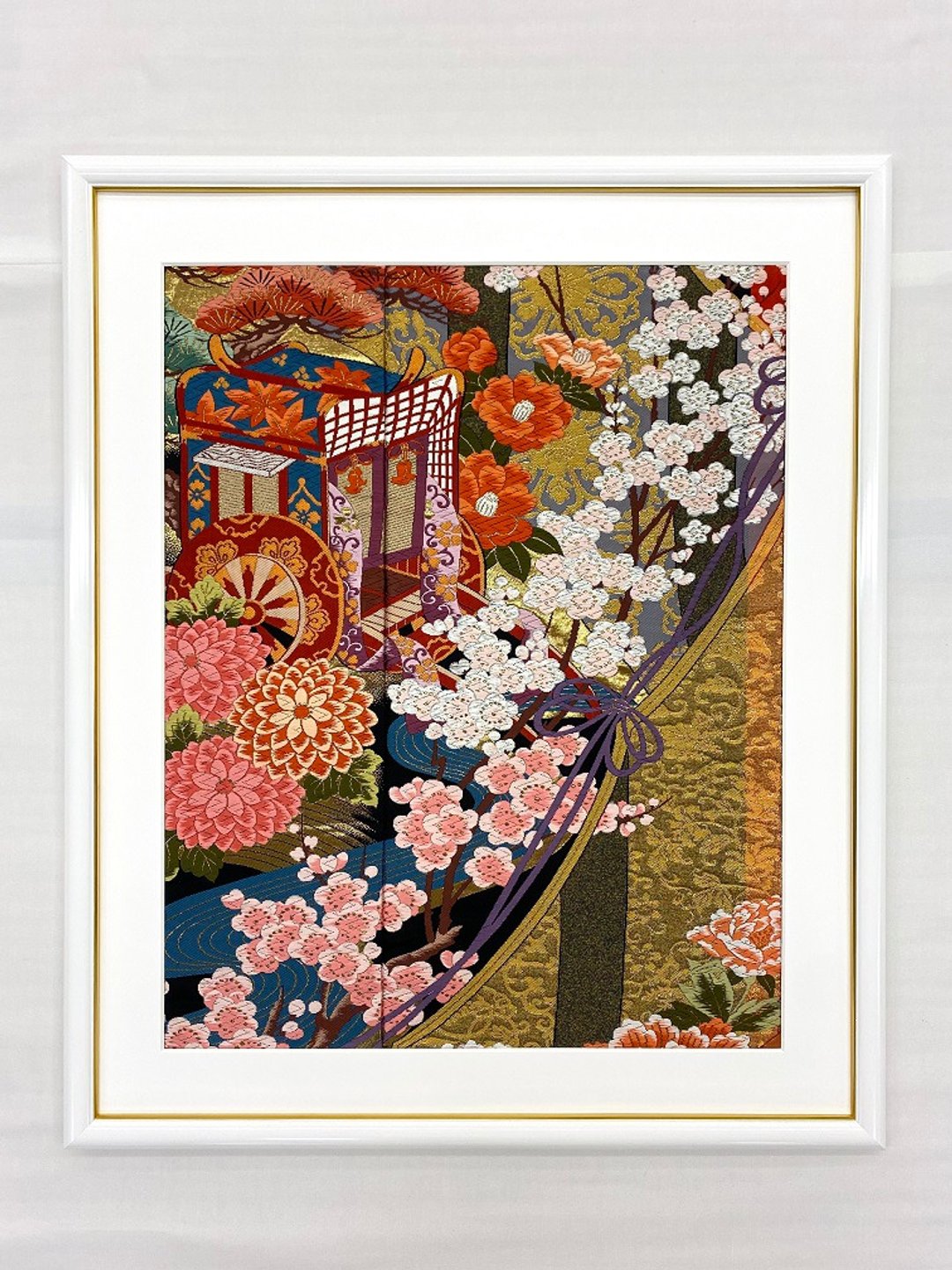 The art panel made from Japanese bride Kimono　GOSYO GURUMA　107 - 墙贴/壁贴 - 丝．绢 白色