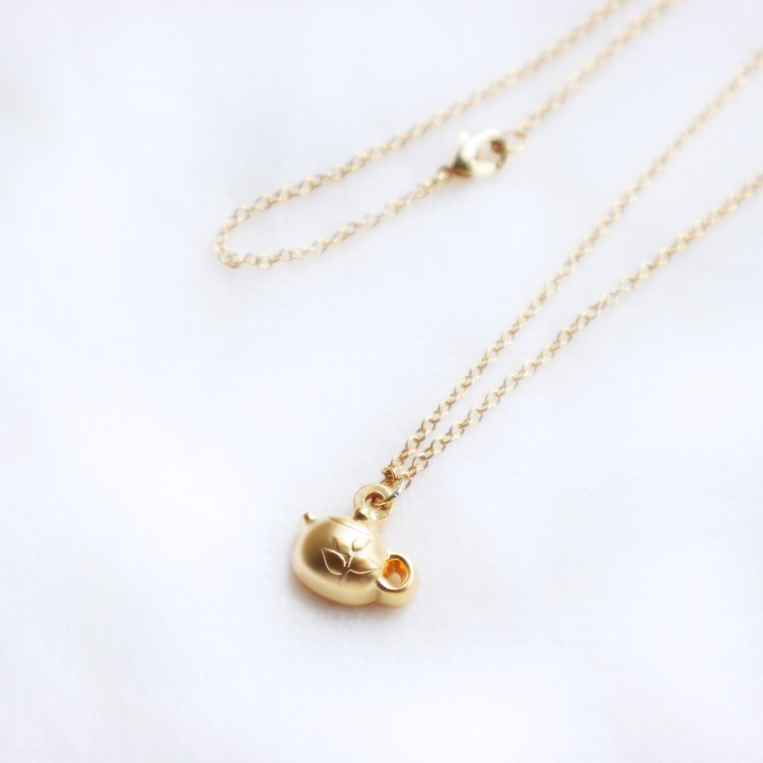 【卡片项链Card Necklace】台湾文化 立体款-茶壶 - 项链 - 其他金属 卡其色