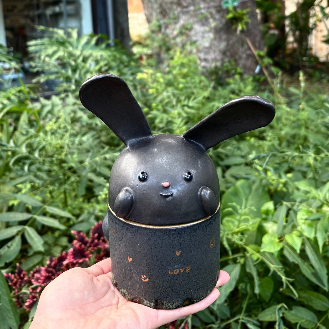 Blacky Bunny 陶罐 蜡烛罐 - 陶艺 - 陶 黑色