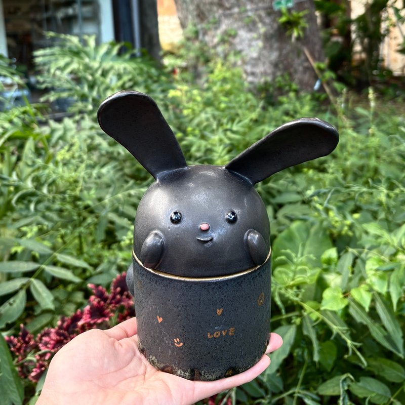 Blacky Bunny 陶罐 蜡烛罐 - 陶艺 - 陶 黑色