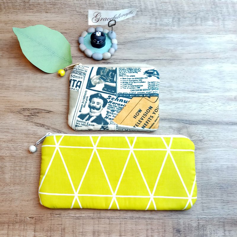 拉链包 散纸包 笔袋 化妆袋 收纳包两件套 (PS-058) - 化妆包/杂物包 - 棉．麻 黄色